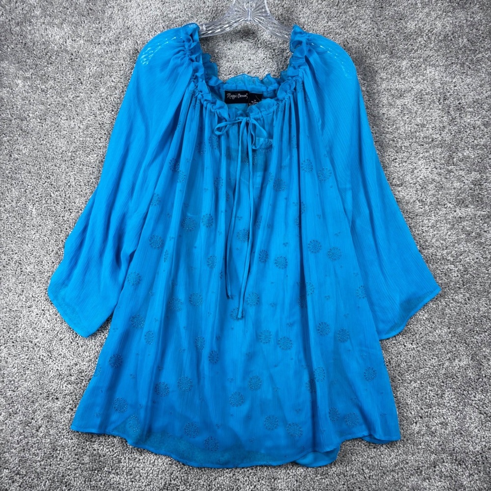 Maggie Barnes Blue Embroidered Peasant 2PC Top/Camisole Size 1X 18/20W NWT Boho